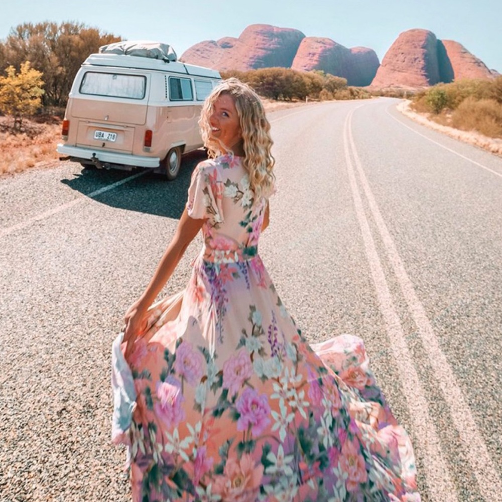 Pink Ruffle Boho Floral Gypsy Print Maxi Dress - Picture 3 of 11